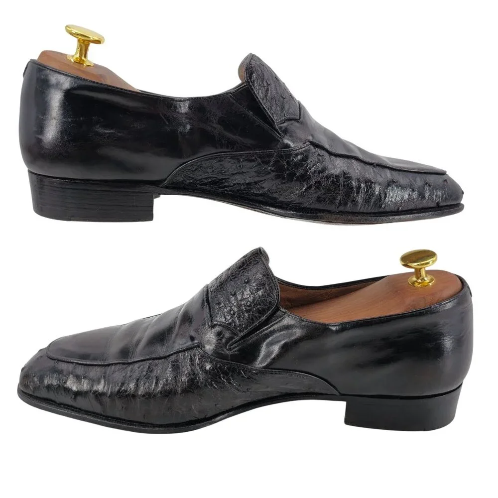 Vintage Bally Switzerland Exotic Ostrich Leather Dress Shoe Men 9.5 Brown Loafer - Picture 5 of 12